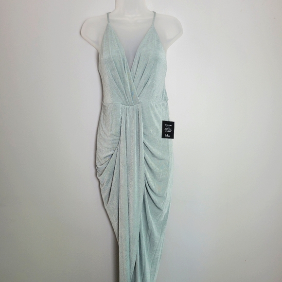 NWT Lulus Size L Slate Blue Surplice Midi Dress - Picture 1 of 7